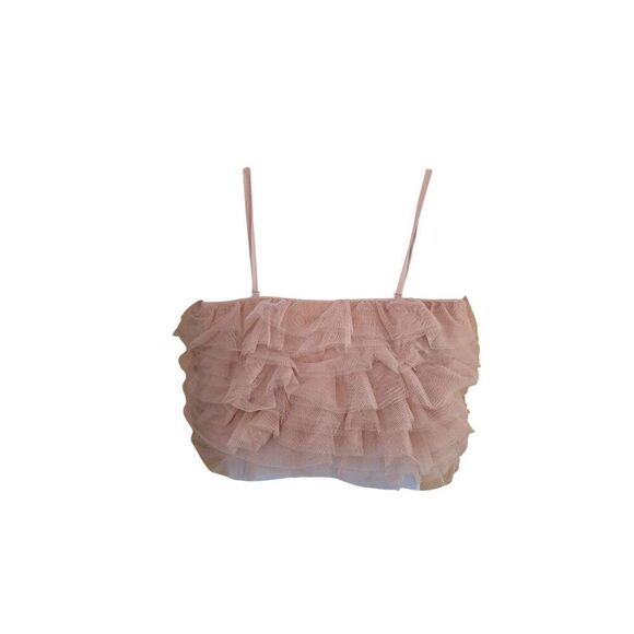 Dusty Pink Ruffled Tulle Crop Top Halter top Ballerina Chic fairycore tutu glam - Picture 2 of 4